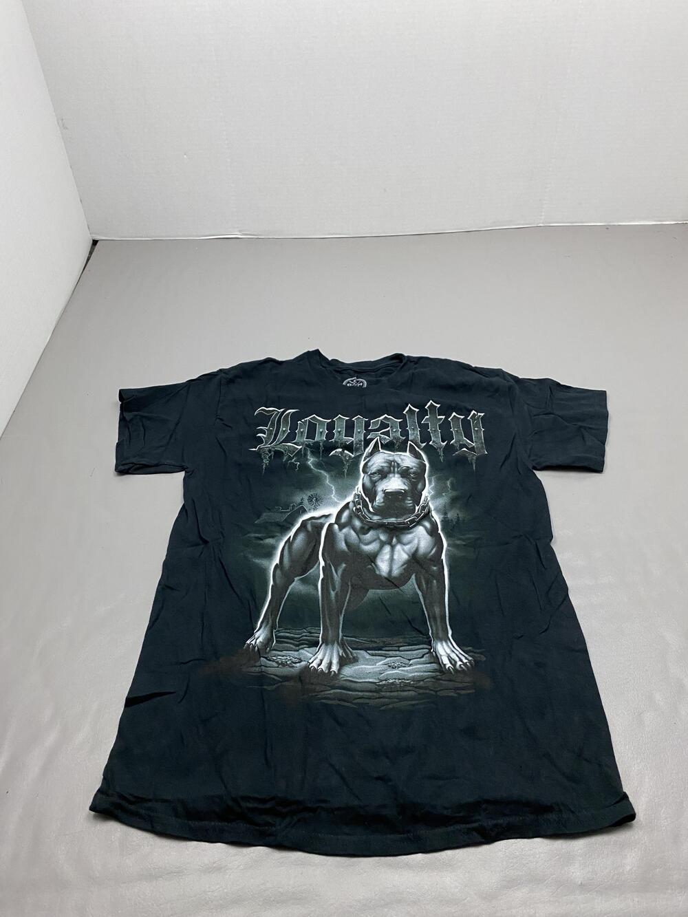 DXM Shirt Mens M Black Loyalty Pitbull Dog Graphic Tee Tagless Cotton Jersey